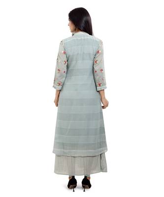 Grey embroidered cotton long-kurtis 2