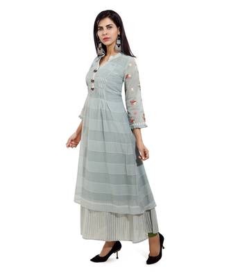 Grey embroidered cotton long-kurtis 3