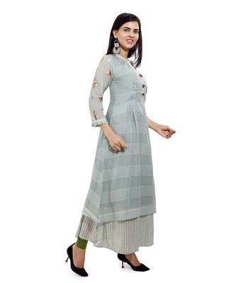 Grey embroidered cotton long-kurtis 4