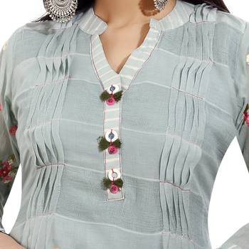 Grey embroidered cotton long-kurtis 5