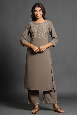 Charcoal plain georgette ethnic-kurtis 3