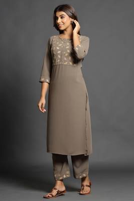 Charcoal plain georgette ethnic-kurtis 4