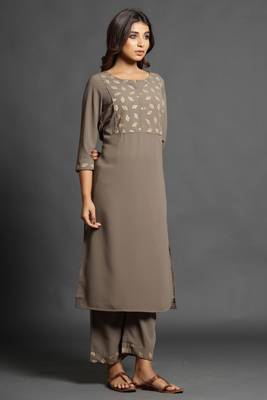Charcoal plain georgette ethnic-kurtis 1