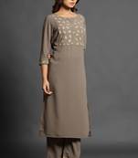 Charcoal plain georgette ethnic-kurtis