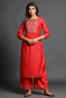 Red embroidered chanderi ethnic-kurtis 1