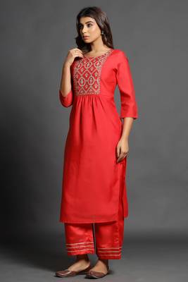 Red embroidered chanderi ethnic-kurtis 3