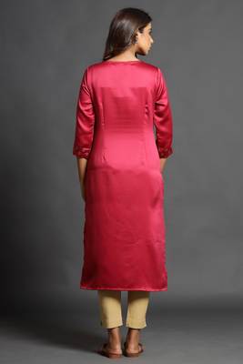 Dark-rani-pink plain satin ethnic-kurtis 2