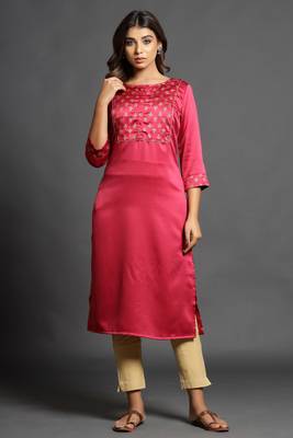Dark-rani-pink plain satin ethnic-kurtis 1