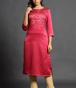 Dark-rani-pink plain satin ethnic-kurtis