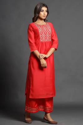 Red embroidered chanderi ethnic-kurtis 4