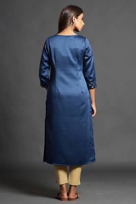 Blue plain satin ethnic-kurtis 2