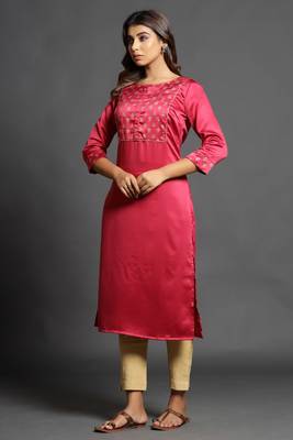 Dark-rani-pink plain satin ethnic-kurtis 3