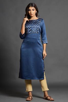 Blue plain satin ethnic-kurtis 1