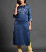 Blue plain satin ethnic-kurtis