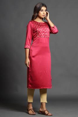 Dark-rani-pink plain satin ethnic-kurtis 4