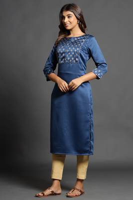 Blue plain satin ethnic-kurtis 3