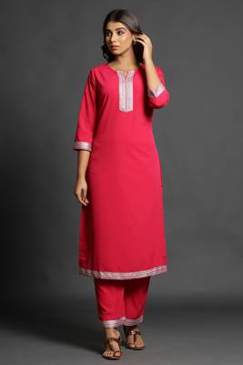 Dark-rani-pink plain crepe ethnic-kurtis 1