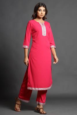 Dark-rani-pink plain crepe ethnic-kurtis 3