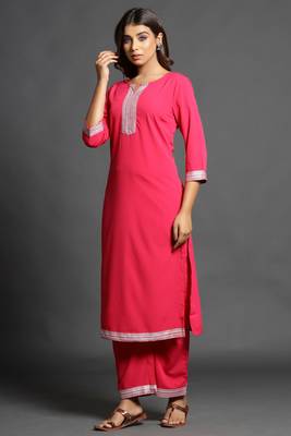 Dark-rani-pink plain crepe ethnic-kurtis 4