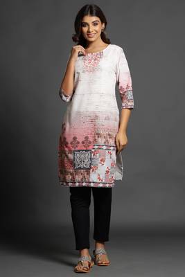 Light-cream printed cotton ethnic-kurtis 3