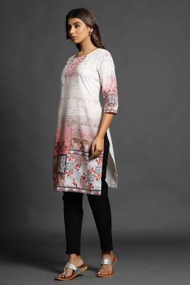 Light-cream printed cotton ethnic-kurtis 1