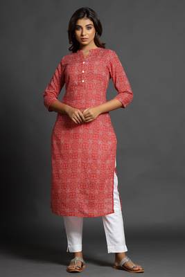 Blood-red printed cotton ethnic-kurtis 2