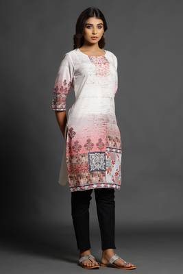 Light-cream printed cotton ethnic-kurtis 4