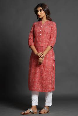 Blood-red printed cotton ethnic-kurtis 4