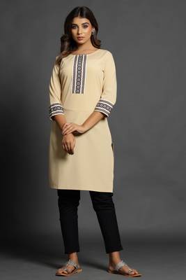 Beige plain crepe ethnic-kurtis 1