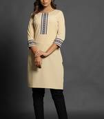 Beige plain crepe ethnic-kurtis