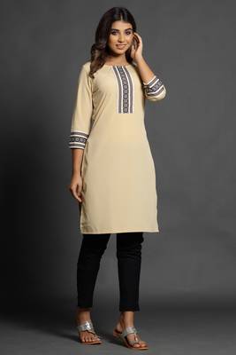 Beige plain crepe ethnic-kurtis 3