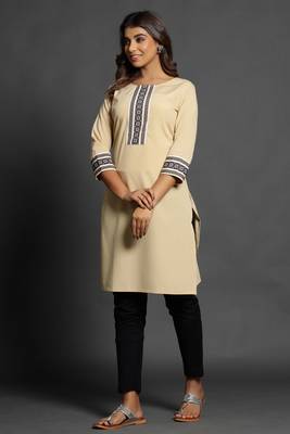 Beige plain crepe ethnic-kurtis 4