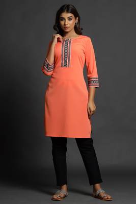 Coral plain crepe ethnic-kurtis 1