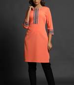 Coral plain crepe ethnic-kurtis