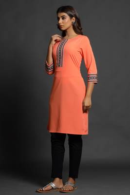 Coral plain crepe ethnic-kurtis 3