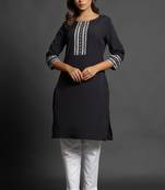 Black plain crepe ethnic-kurtis