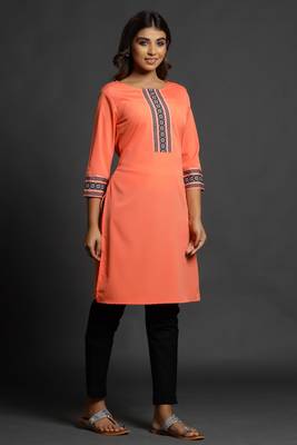 Coral plain crepe ethnic-kurtis 4