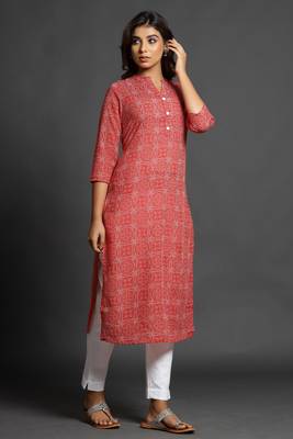 Blood-red printed cotton ethnic-kurtis 1