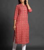 Blood-red printed cotton ethnic-kurtis