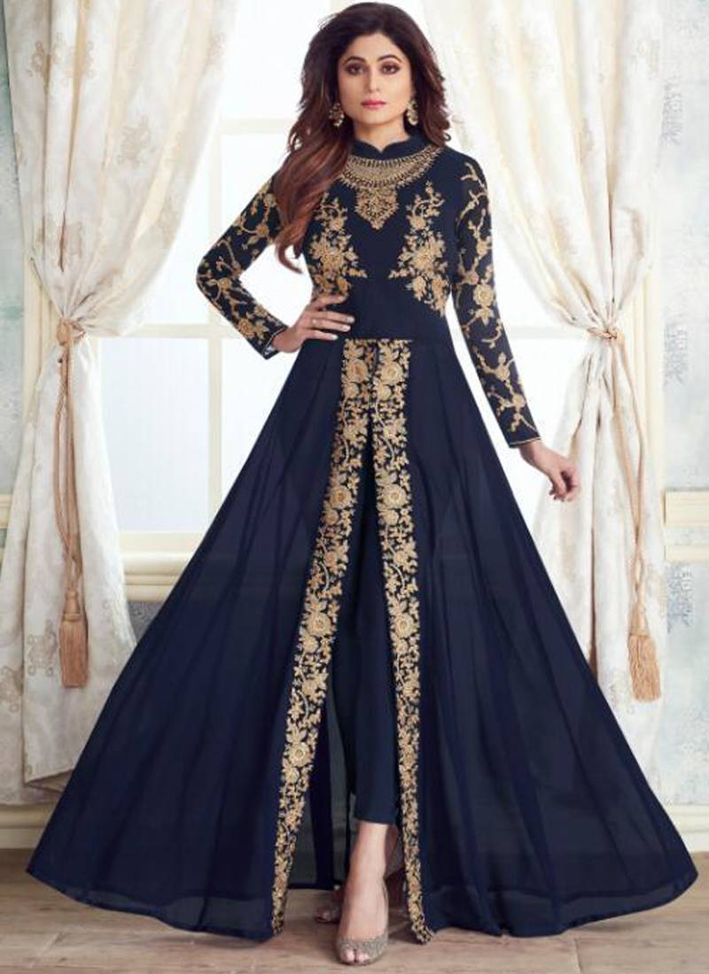 Navy Blue Georgette Pakistani Salwar Kameez - Vasu Sarees - 3534846
