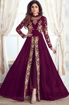 Wine Georgette Pakistani Salwar Kameez