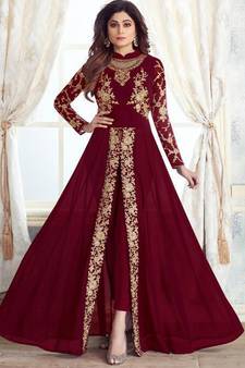 Maroon Georgette Pakistani Salwar Kameez