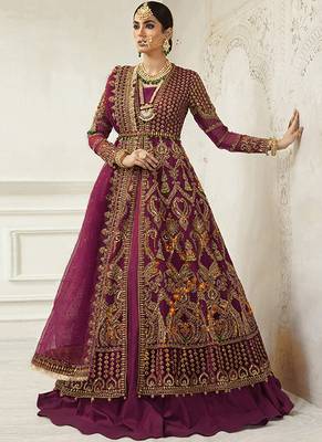 Dark Wine Net Pakistani Salwar Kameez 1