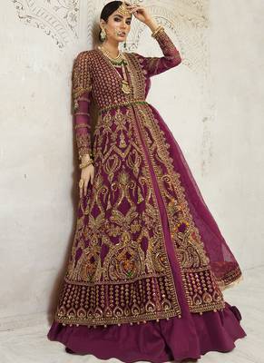 Dark Wine Net Pakistani Salwar Kameez 2