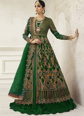 Dark Green Net Pakistani Salwar Kameez 1