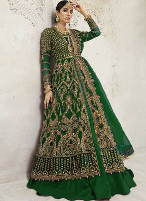 Dark Green Net Pakistani Salwar Kameez 2