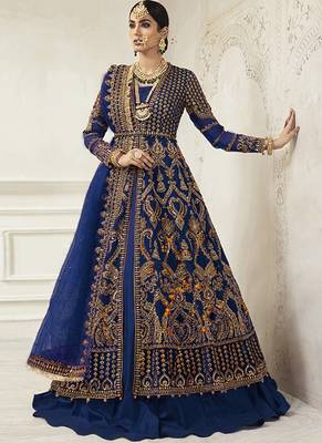 Royal Blue Net Pakistani Salwar Kameez 1