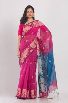 All Over Jecquard Work Rani Pink Handloom Saree