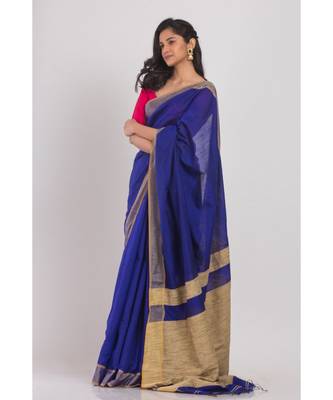 Dark Blue Blended Cotton Handloom Saree 2