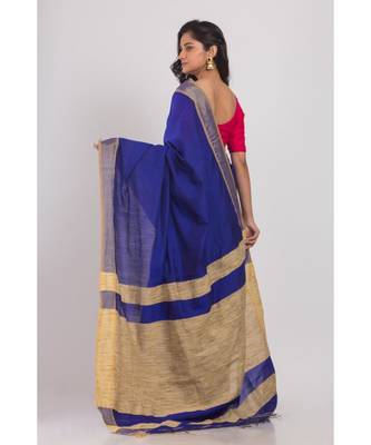 Dark Blue Blended Cotton Handloom Saree 3